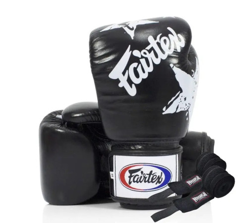 Рукавички боксерські з бинтами Fairtex BGV1 Nation Print 16 унцій, чорні