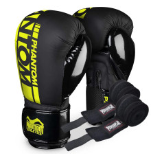 Рукавички боксерські з бинтами Phantom APEX Elastic Neon 16 унцій, чорно-жовті
