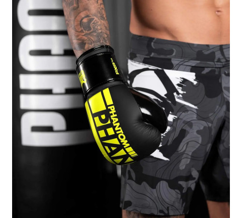 Рукавички боксерські з бинтами Phantom APEX Elastic Neon 16 унцій, чорно-жовті
