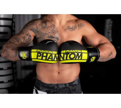 Рукавички боксерські з бинтами Phantom APEX Elastic Neon 16 унцій, чорно-жовті