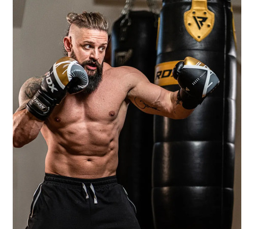 Рукавички боксерські з капою RDX F7 Ego розмір 16 унцій, чорно-золотисті