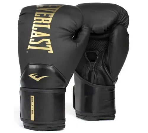 Боксерські рукавиці Everlast ELITE 2 BOXING GLOVES 16 унцій, чорно-золотисті