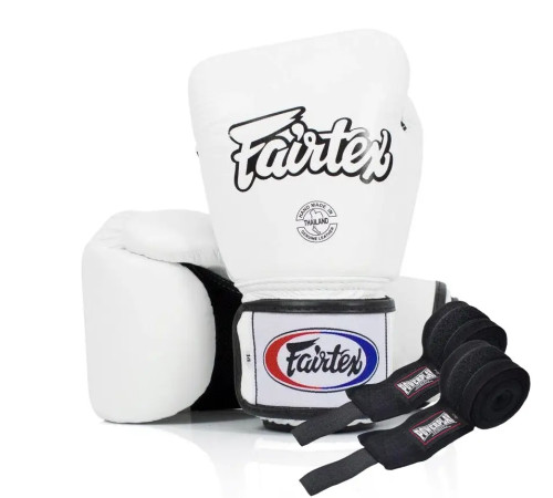 Рукавички боксерські з бинтами Fairtex BGV1 14 унцій, білі