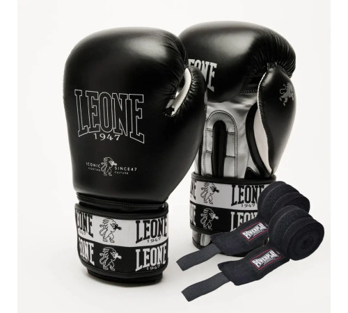 Рукавички боксерські з бинтами Leone GN208 ICONIC розмір 14 унцій, чорні