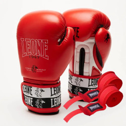 Рукавички боксерські з бинтами Leone GN208 ICONIC розмір 10 унцій, червоні