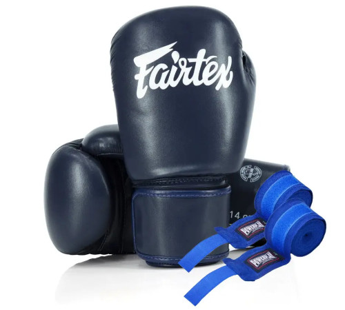 Рукавички боксерські з бинтами Fairtex Amateur BGV27 12 унцій, темно-сині