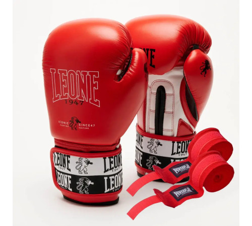 Рукавички боксерські з бинтами Leone GN208 ICONIC розмір 16 унцій, червоні