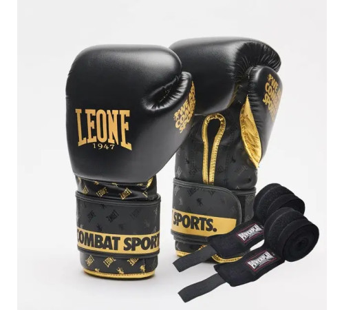 Рукавички боксерські з бинтами Leone GN220 DNA розмір 12 унці, чорні
