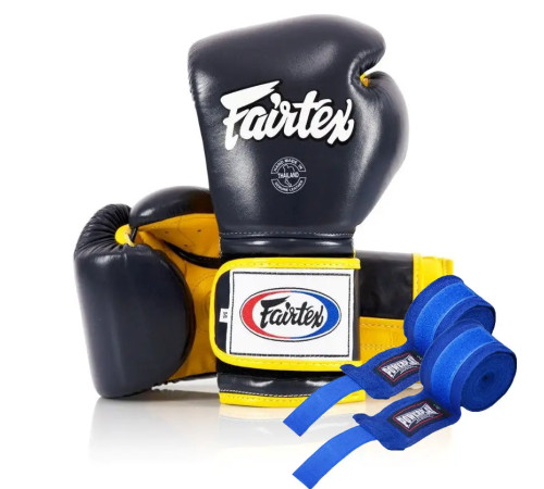 Рукавички боксерські з бинтами Fairtex Mexican BGV9 10 унцій, синьо-жовті
