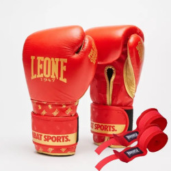 Рукавички боксерські з бинтами Leone GN220 DNA розмір 10 унцій, червоні
