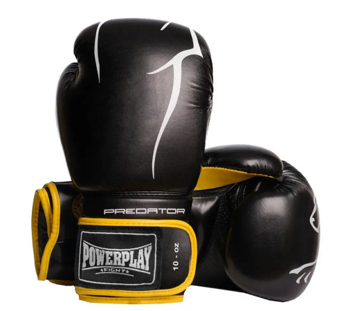 Рукавички боксерські PowerPlay 3018 Jaguar 16 унцій, чорно-жовті
