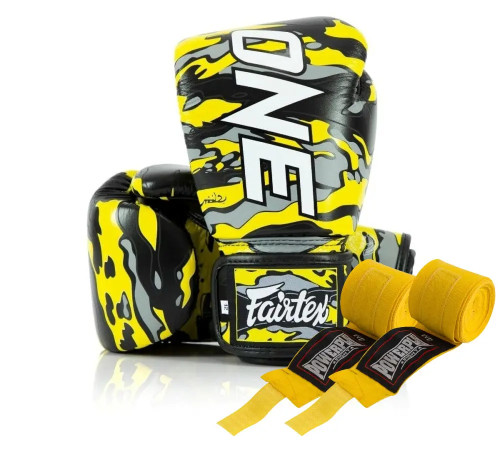 Рукавички боксерські шкіряні з бинтами Fairtex BGV-ONE X STBG 10 унцій, жовті