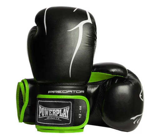 Рукавички боксерські PowerPlay 3018 Jaguar 16 унцій, чорно-зелені