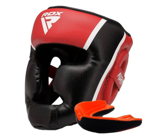 Шолом боксерський з капою RDX AURA PLUS T-17 розмір XL, чорно-червоний