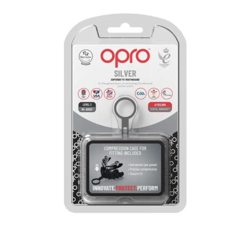 Капа боксерська доросла OPRO Grillz Silver від 11 років чорно-срібляста