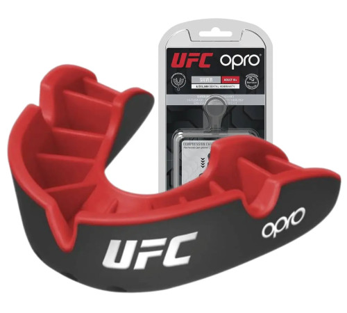 Капа боксерська дитяча OPRO Silver UFC Hologram до 10 років чорно-червона