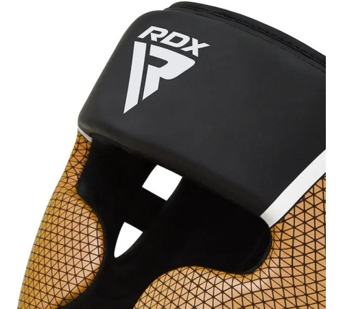 Шолом боксерський з капою RDX AURA PLUS T-17 розмір XL, чорно-золотистий