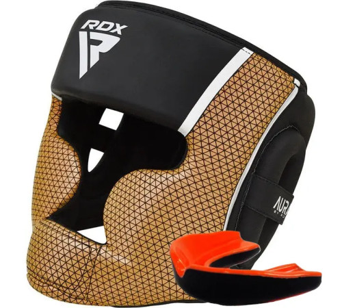 Шолом боксерський з капою RDX AURA PLUS T-17 розмір XL, чорно-золотистий
