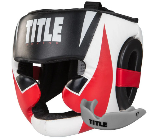 Шолом боксерський закритий з капоюTITLE MMA Command розмір L, біло-червоний