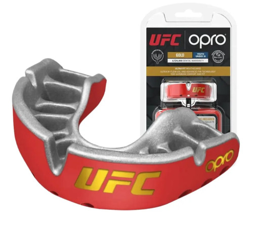 Капа боксерська дитяча OPRO Gold UFC до 10 років червоно-срібляста