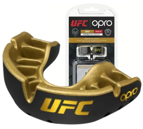 Капа боксерська доросла OPRO Gold UFC від 11 років чорно-золотиста