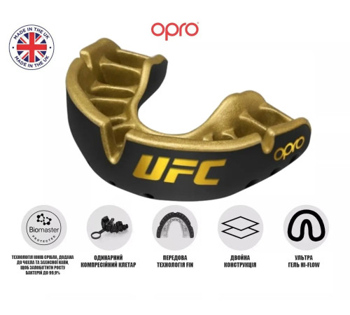 Капа боксерська доросла OPRO Gold UFC від 11 років чорно-золотиста