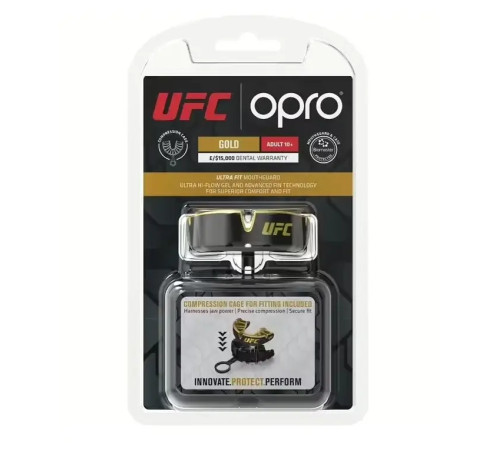 Капа боксерська доросла OPRO Gold UFC від 11 років червоно-срібляста