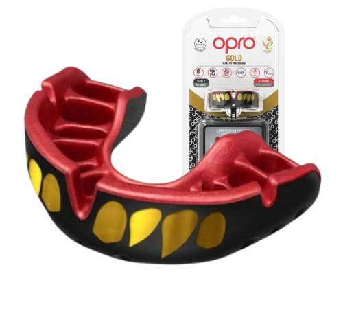 Капа боксерська доросла OPRO Gold JAWS від 11 років чорно-червона