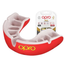 Капа боксерська доросла OPRO Gold від 11 років червоно-біла