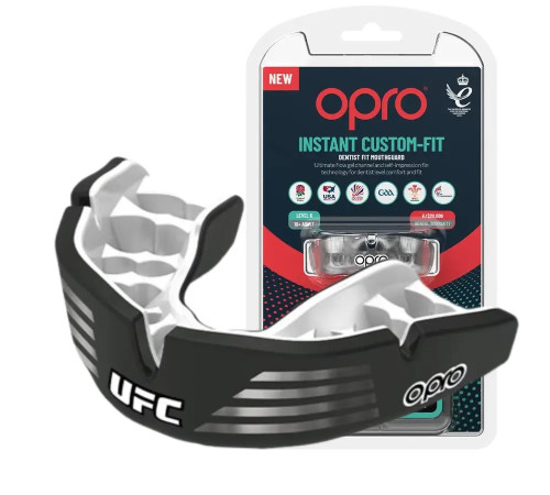 Капа боксерська доросла OPRO Instant Custom-Fit UFC від 11 років чорно-срібляста