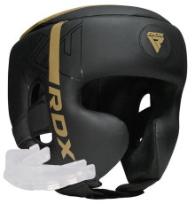 Шолом боксерський з капою RDX F6 KARA Matte розмір L, чорно-золотистий