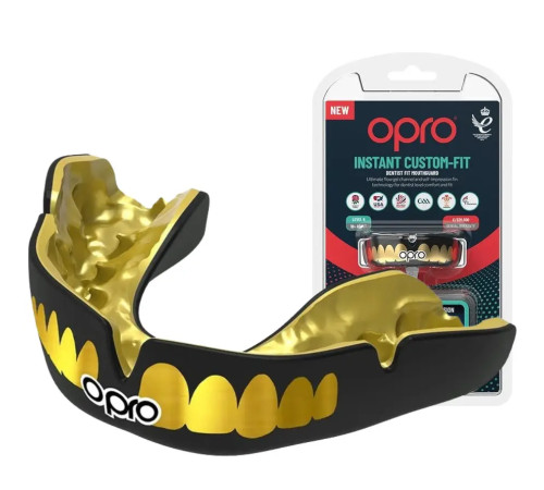 Капа боксерська доросла OPRO Instant TEETH від 11 років чорно-золотиста