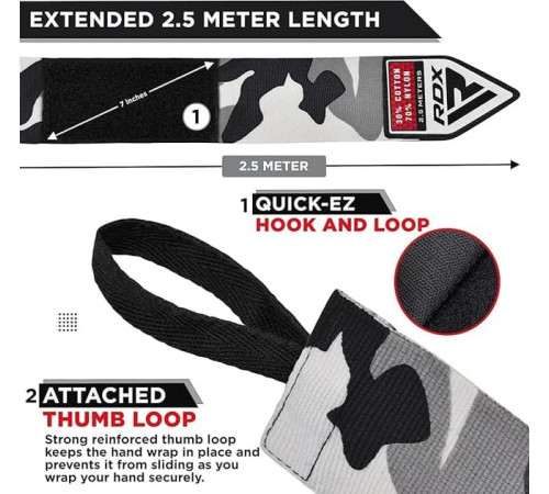Бинти RDX HAND WRAPS 2,5 м, чорно-сірі