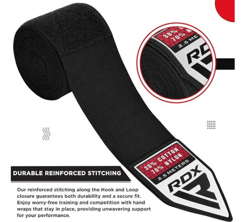 Бинти RDX HAND WRAPS 2,5 м,, чорно-білі