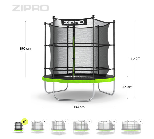 Батут Zipro Jump Pro з внутрішньою сіткою 6 футів 183 см чорно-зелений Батут Zipro Jump Pro з внутрішньою сіткою 6 футів 183 см чорно-зелений