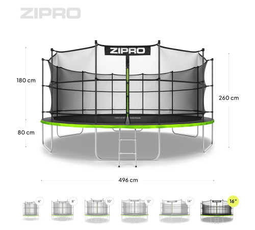 Батут Zipro Jump Pro з внутрішньою сіткою 16 футів 496 см чорно-зелений