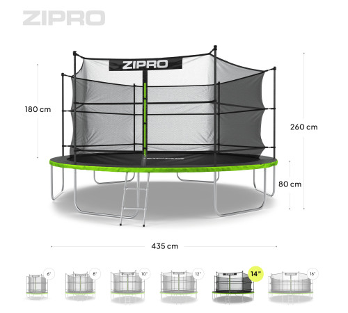 Батут Zipro Jump Pro з внутрішньою сіткою 14 футів 435 см чорно-зелений Батут Zipro Jump Pro з внутрішньою сіткою 14 футів 435 см чорно-зелений