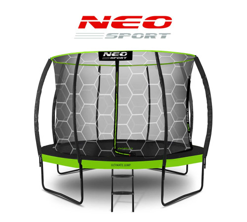 Батут Neo-Sport з внутрішньою сіткою 12 футів 374 см чорно-зелений