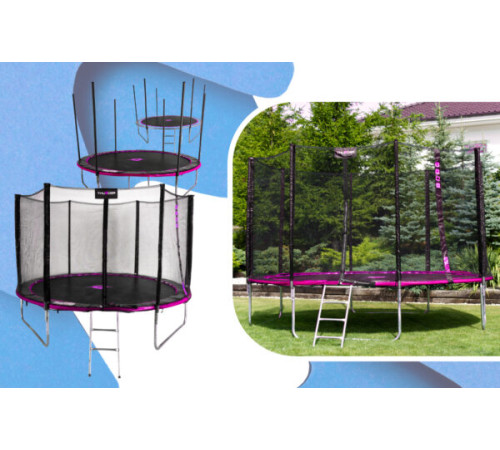 Батут THUNDER OUTSIDE PRO з зовнішньою сіткою 12 футів 366 см чорно-рожевий