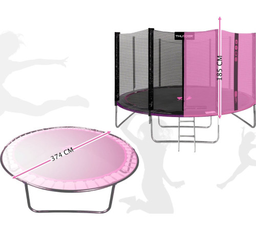 Батут THUNDER OUTSIDE PRO з зовнішньою сіткою 12 футів 366 см чорно-рожевий