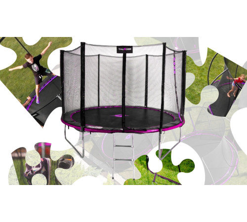 Батут THUNDER OUTSIDE PRO з зовнішньою сіткою 12 футів 366 см чорно-рожевий