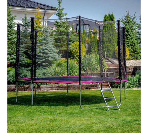 Батут THUNDER OUTSIDE PRO з зовнішньою сіткою 12 футів 366 см чорно-рожевий