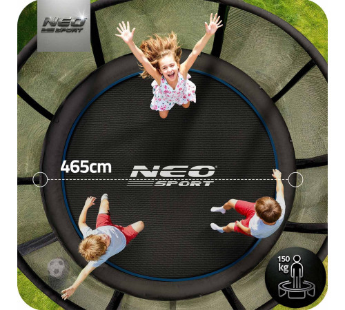 Батут Neo-Sport NS-15Z221 з зовнішньою сіткою 15 футів 465 см, чорно-синій