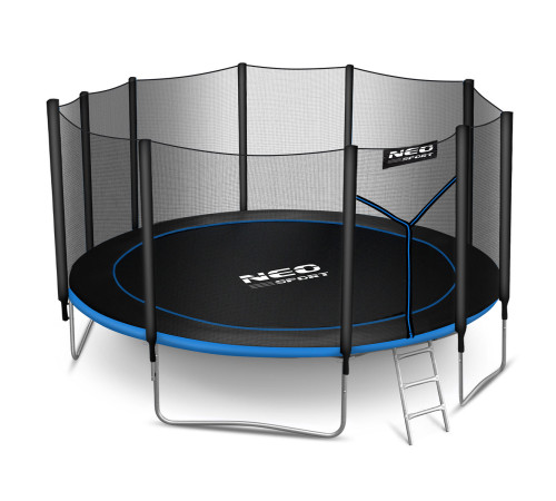 Батут Neo-Sport NS-15Z221 з зовнішньою сіткою 15 футів 465 см, чорно-синій