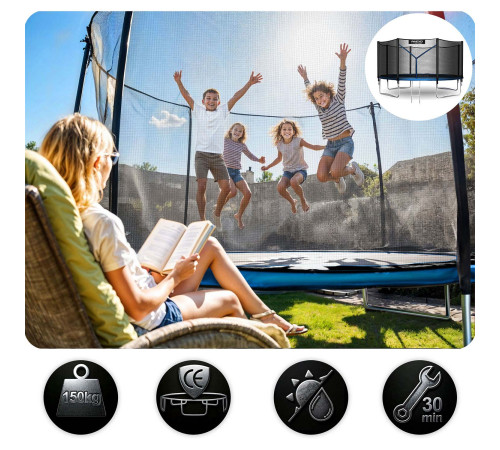 Батут Neo-Sport NS-15Z221 з зовнішньою сіткою 15 футів 465 см, чорно-синій