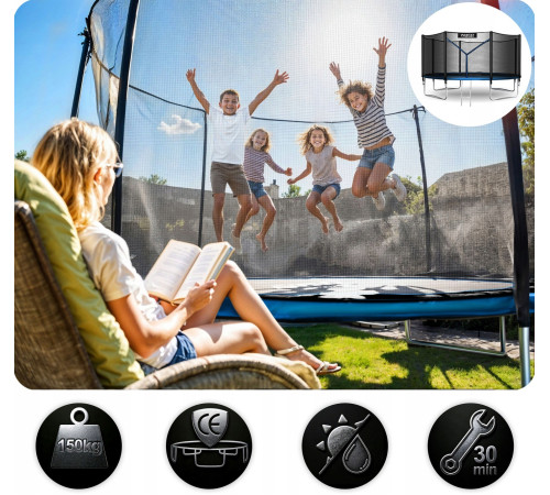 Батут Neo-Sport NS-15Z221 з зовнішньою сіткою 15 футів 465 см, чорно-синій