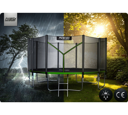 Батут Neo-Sport NS-15Z231 з зовнішньою сіткою 15 футів 465 см, чорно-зелений