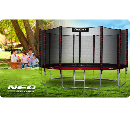 Батут Neo-Sport NS-15Z241 із зовнішньою сіткою 15 футів 465 см, чорно-червоний