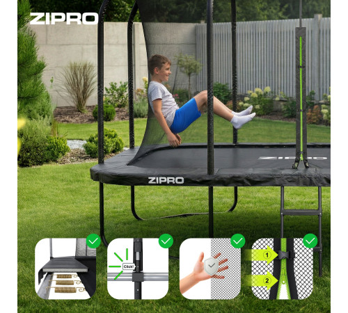 Батут Zipro Jump Pro Quadro з внутрішньою сіткою 8 x 14 футів 427 x 244 см чорний