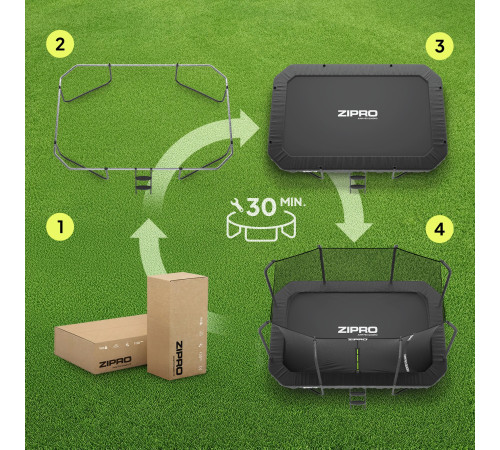 Батут Zipro Jump Pro Quadro з внутрішньою сіткою 8 x 14 футів 427 x 244 см чорний